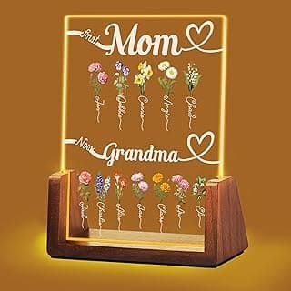 Personalized Mothers Day Gifts for Grandma Mom from Daughter Grandkids Custom Acrylic Plaque Walnut Frames First Mom Now Grandma Customized Birthday Gifts for Mother Grandmother