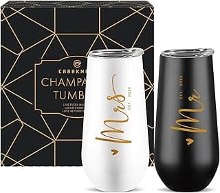 CARANOTS Mr and Mrs Gifts Wedding Gifts for Couples 2026 Bride and Groom Wedding Champagne Flutes for Engagement Anniversary Newly Engaged Cups for Mr and Mrs Champagne Tumbler 10 OZ