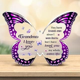 Grandma Gifts, Birthday Gifts for Grandma from Grandkids - Butterfly Acrylic Decorations - Birthday Valentines Mothers Day Prensent for Grandmother from Grandkids