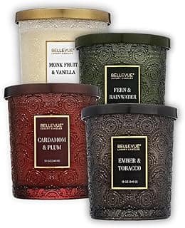 Luxury Scented Candle Set – 12 oz Each, 4-Pack | Soy Blend Wax | Dual Wick | Long-Lasting Home Fragrance | Embossed Glass Jars with Metal Lids (All 4)