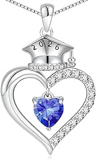 2026 Graduation Gifts for Her - S925 Sterling Silver Heart Graduation Cap Birthstone Necklaces, Class of 2026 High School College Graduation Gifts for Her