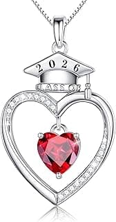 2026 Graduation Gift for Her - S925 Sterling Silver Engraved Class of 2026 Graduation Cap Heart Birthstone Necklace Masters Degree High School College Graduation Gift for Her