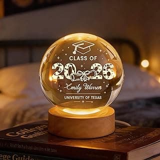 Personalized Graduation Crystal Ball Night Light Custom 3D Laser-Engraved 2026 Class Commemorative Item Night Light, Perfect as a Keepsake for high School & College Students (Style-B)