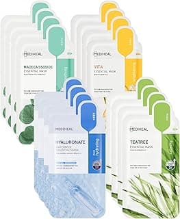 Mediheal Sheet Mask New Essential HERO 16 pack (Hyaluronate, Tea Tree, Madecassoside, Vita) | Korean Skincare Facial Sheet Mask Combo gift set