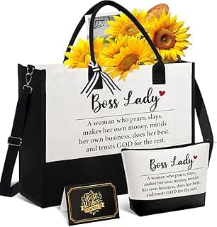 Boss Lady Gifts for Women – Best Boss Day for Female Boss, Funny Office Thank You Birthday Farewell Present w/Tote Bag & Makeup Bag, Appreciation Gifts Idea for Coworker Manager