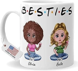 Custom Besties Mug- Personalized Tea Coffee Cup- Best Friends Gift- Customizable with Name and Quote- Best Friend Birthday Gifts for Women, Soul Sisters & Friendship Day