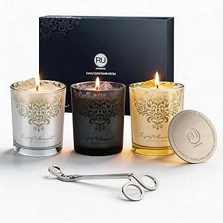 Luxury Soy Candle Gift Set for Women – 3 Pack 7oz Crystal Glass Aromatherapy Candles, 120H Total Burn Time, Soy & Beeswax Blend with Wick Trimmer & Snuffer Lid, Spa & Relaxation Scents