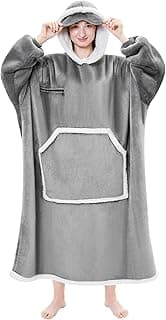 IFNOW Wearable Blanket Hoodie,Oversized Sherpa Hooded Blanket Sweatshirt with Eye Mask and Pocket,Cozy Flannel Blanket with Sleeves for Adult, Christmas Birthday Gifts for Women Mom Girlfriend,Grey