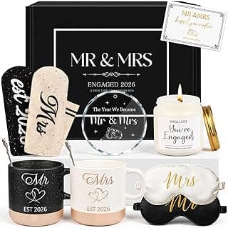 Giftota 2026 Mr & Mrs Gift Set for Couples, Engagement Gift with Mugs, Scented Candle & Crystal Wedding Ornament 2026, Wedding Gift for Newlyweds, Bridal Shower Gift, Engaged 2026
