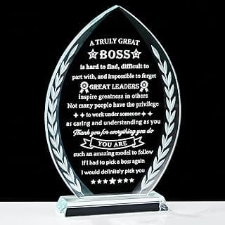 YWHL Boss Gifts for Men Women, Best Appreciation Leader Gifts Crystal Keepsake Plaque, Great Birthday Retirement Farewell Gift Idea for Female Boss Lady, Christmas Boss's Day Desk Decoration