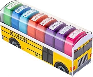 Teacher Stamps - Self Inking Motivational Encouraging and Colorful Set for School Classroom and Homeschool Setting (Set of 8)