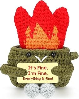 OCCdesign Mini Handmade Crochet Dumpster Fire Ideas Retirement Funny Gift for Coworker Women Men Boss Friends Positive Duck Pickle Potato Nuggets Birthday Stress Relief Office Gifts