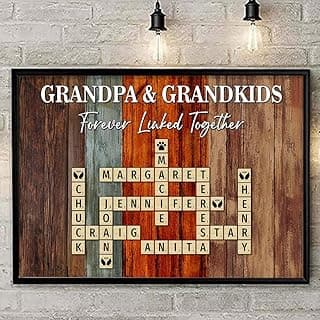Anniversaree Custom Grandpa & Grandkids Crossword Puzzle Poster/Canvas, Personalized Scrabble Style Name Wall Art for Grandfather, Meaningful Father’s Day Gift from Grandchildren, Rustic Home Decor