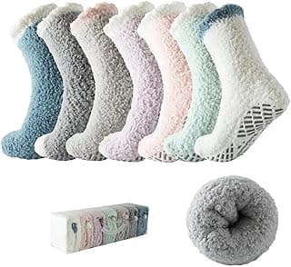 Bulinlulu Fuzzy Socks with Grips Plush Sleep Cozy Winter Soft Hospital Fluffy Socks for Womens Mens Gifts