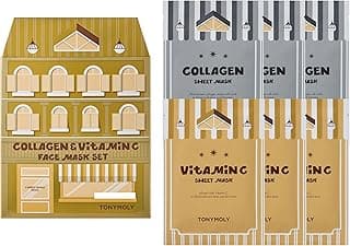 TONYMOLY Mini House of Masks 6-Pack Holiday Skincare Gift Set | Collagen & Vitamin C Korean Sheet Masks | Hydrating, Brightening & Firming Face Masks | Festive Stocking Stuffer for Women