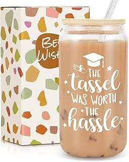 Frerdui Graduation Gifts, Graduation Gifts for Her, The Tassel Was Worth the Hassle, Grad Decorations College High School Student Gift New Job Congratulations Gift - 16oz Glass Cup