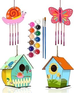Home Composer 4 Pack DIY Bird House Wind Chime Kits for Children to Build and Paint, Wooden Arts and Crafts for Kids Girls Boys Toddlers Ages 8-12 4-6 6-8