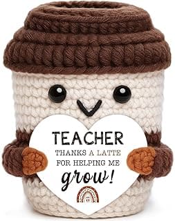 OCCdesign Mini Teacher Appreciation Gifts for Women Men Teachers Graduation Gift for Her Him Crochet Coffee Gifts for Birthday Retirement Thank You Gift Classroom Encouragement Handmade Coffee Cup