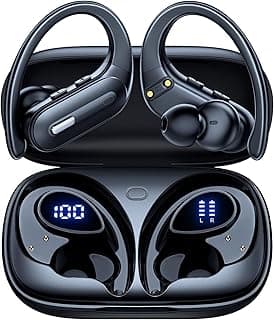 Active Noise Cancelling Bluetooth Headphones Wireless Earbuds 90 Hrs Playtime Ear Buds with Hi-Res Stereo Deep Bass Power Display Earphones with Earhooks Waterproof Transparency Headset Sports/Running