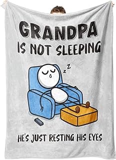 Funny Fathers Day Grandpa Gifts, Grandpas Birthday Gift from Grandkids, Grandpa is Not Sleeping Blanket, Super Soft Throws Blanket for Napping, Promoted to Grandpas Gifts, 60" x 50"(Gray)