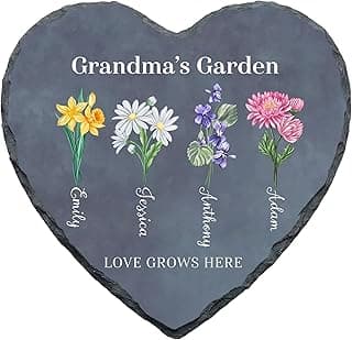 !RAKRISA Personalized Garden Stone, Mothers Day Gifts for Grandma with Grandkids Birth Flower, Unique Christmas and Birthday Gifts for Grandma (S-201)