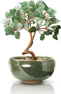Green Aventurine Crystal Tree,Harmony Office Desk Home Decor,Vitality Gift with Copper Wire in Ceramic Base