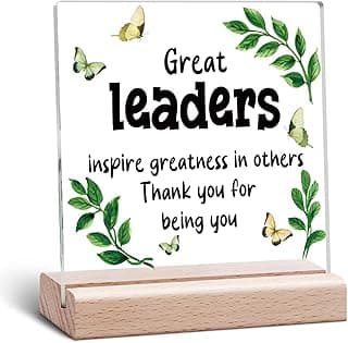 Leader Clear Desk Decorative Sign Thank You Gift for Boss Mentor Supervisor Leader Appreciation Gift Retirement Leaving Farewell Keepsake Leadership Acrylic Sign With Wooden Stand for Desk Table Shelf