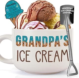 Grandpa Gifts for Fathers Day - Ideal Father's Day Birthday Gifts for Grandpa Grandfather from Granddaughter Grandkids, Grandpa's Ice Cream Bowl with Shovel Set Present Father's Day Xmas