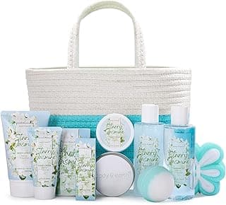 BODY & EARTH Gift Baskets for Women 11PCS Jasmine Spa Gift Sets for Her, Self Care Kit with Bubble Bath, Shower Gel, Lotion Set, Mothers Day Gifts for Mom