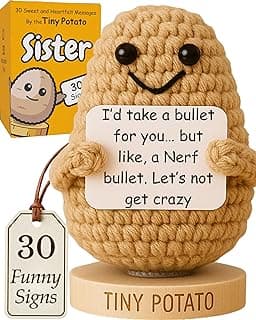 Funny Sister Gifts for Birthday, Graduation, Emotional Support - Sassy Crochet Potato W/ 30 Signs | Big Sisters Presents for Women, Unique Sister Gift from Brother, Little Sisters, Big Sis, Sis In-law
