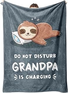 Funny Gifts for Grandpa, Grandpa is Charging Sloth Blanket, Grandpas Birthday Gift, Grandpas Gifts from Grandkids for Fathers Day Christmas, Soft Sloth Blanket for Grandfather 60" x 50"