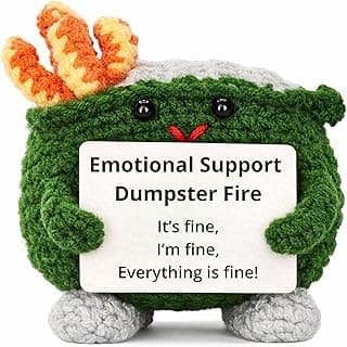 Emotional Support Dumpster Fire Crochet, Handmade Positive Support Gift. Counselor, Teacher, Co Worker Office Desk Decor. Friends and Family. Funny Stress Relief Gag Gift.