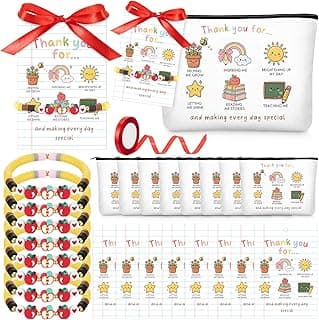 Roowest 8 Set Thank You Gifts for Teacher Appreciation Gifts Included Thank You Helping Me Grow Makeup Bag Cards and Apple Pattern Bracelet with Ribbons Graduation Gift for Women