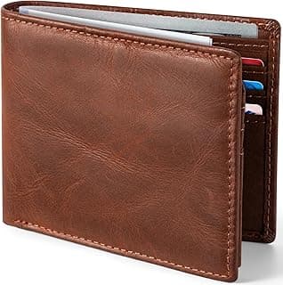 GSOIAX Top Grain Leather Wallet for Men Slim RFID Blocking Premium Crazy Horse Bifold Handcrafted Vintage 11Card Slots 2 ID Windows & 2 Cash Pockets Gift Box Packaging for Him (Brown)
