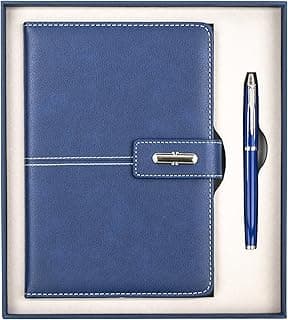 Shadow Breeze A5 Leather Notebook and Executive Pen Gift Set in Premium Gift Box, 172 Pages 100GSM Ruled Pages, Great Gift for Business, School, Home (Navy Blue)