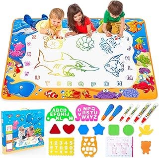 Water Doodle Mat - Kids Painting Writing Color Doodle Drawing Mat Toy Bring Magic Pens Educational Toys for Age 3 4 5 6 7 Year Old Girls Boys Age Toddler Gift