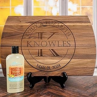 Blue Ridge Mountain Gifts Personalized Wood Cutting Board with Gift Box, Stand, and Oil Included Laser Engraved Anniversary or Wedding Gift for Her Birthday Mothers Day Gift