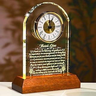 Ornalrist Thank You Gifts for Women Men Glass Clock with Wooden Light Base Motivational Appreciation Gifts for Teacher Coworker Boss Employee Home Office Desk Decor