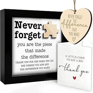 Teacher Appreciation Gifts - Thank You Gift Set with Framed Quote Sign, Wooden Heart Ornament & Card for Office, Work Colleagues, Desk Decor HF395