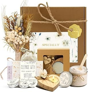 Spa Gifts for Women - Mothers Day Gift Basket for Her, Natural Themed Self Care Kit, Birthday Anniversary Care Package Ideas for Wife Girlfriend Mom from Daughter Husband Friend, 8PCS Items