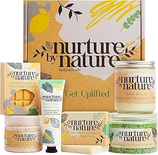 Nurture by Nature RELAX & UPLIFT Spa Kit for Women – Birthday Gifts for Women – 6 Piece Gift Basket with Hand Soap, Body Scrub, Hand Cream & More - Vegan Self Care Kit - Relaxation Gifts for Her