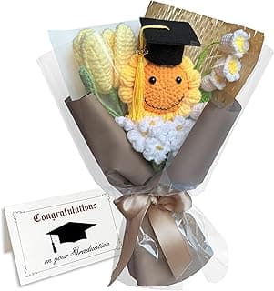 Graduation Gifts Sunflower Crochet Flowers Bouquet with Greeting Cards Handmade Knitted Artificial Flowers Home Decor