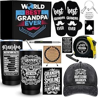 JTAMOHI 11 Pieces Grandpa Gifts, Best Grandpa Ever Gift with 20 Oz Tumbler Socks Baseball Cap Tape Measure Bracelet Wallet Card Keychain, Fathers Day Birthday Christmas Gift for Grandfather Granddad
