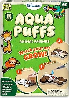 Skillmatics Aqua Puffs - 3D Art Kit, Animals, Mess-Free Paint by Number Craft for Kids, DIY Color Activity, Screen-Free Entertainment, Travel & Creative Gift for Girls & Boys Ages 4, 5, 6, 7, 8, 9, 10