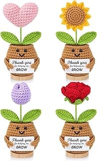 DOGMEM 4PCS Teacher Appreciation Gifts, Emotional Support Handmade Crochet Sunflower Gifts for Teacher, Teachers Day, Thank You for Helping Me Grow for Nurse Boss Friend Women