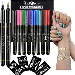 Jim&Gloria Skin Markers Temporary Tattoo Pen 10 Colors with Gold and Silver, Fake Body Paint Tattoos, Christmas Makeup, Face Painting Kit Teen Girl Gifts Trendy Stuff Adults, Birthday Gift