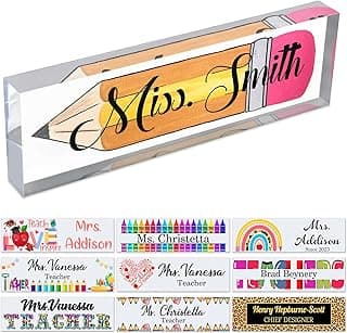 Teacher Gifts Desk Name Plate Personalized for Classroom Custom Name Plaque Sign for Desks Customized School Desk Plate Acrylic Block Teacher’s Day Thank Gift 8x2.5 inch-Style 11