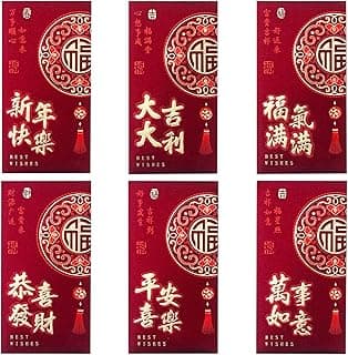 36 Pcs 6 Designs Chinese New Year Red Envelopes 2026, luxury Abrazine 3.5 x 6.7 Inches Hong Bao Lucky Money Cash Envelopes Red Packets Lai See for Spring Festival, Lunar New Year, Weddings (36)