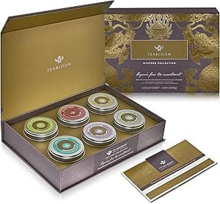 Teabloom Masters Collection - Six Rare Single-Origin Organic Loose Leaf Teas - Milky Oolong, White Silver Needle, Big Red Robe, Golden Monkey, Jade and White Tip Oolong