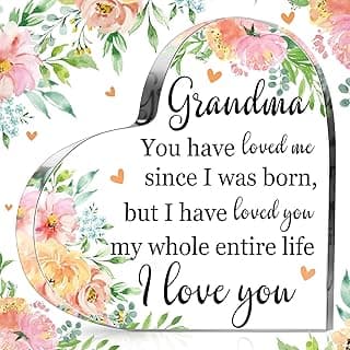 Jetec Grandma Gift Grandma Birthday Gift Acrylic Heart Shape Butterfly Shape Grandmother Sign from Granddaughter Grandson Thoughtful Mother's Day Christmas Ideas(Watercolor Flowers)